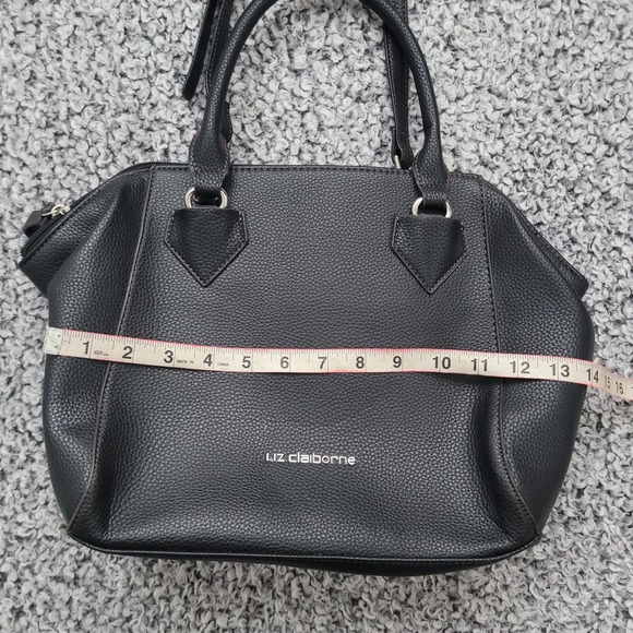 Liz Claiborne black pebbled faux leather satchel bag purse detachable strap goth - Picture 15 of 16